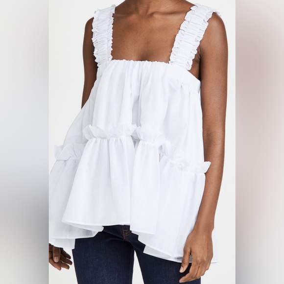 Brogger | olive babydoll ruffle-trimmed shell top | NWT size L - Picture 1 of 16